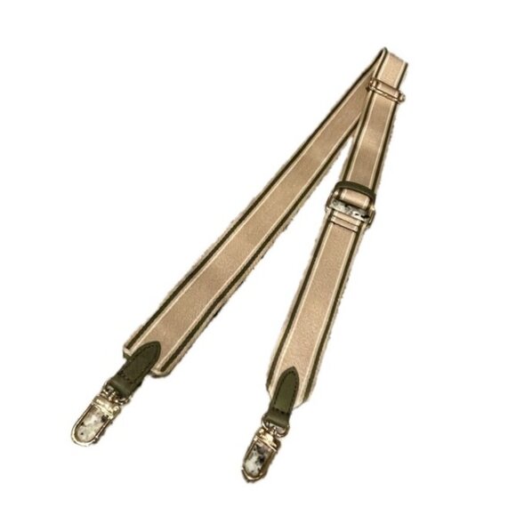 ADJUSTABLE WEBBING STRAP CANVAS/LEATHER KHAKI /MILITARYGREEN GOLD HARDWARE CHIC - Picture 4 of 13